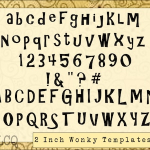 2 Zoll Wonky Vorlage Buchstaben und Zahlen - Groß- und Kleinschreibung PLUS Spiegelbilder - Quilten, Scrapbooking, Poster, Multi Media Art