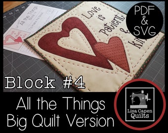 All the Things Block 4 - The larger quilt block version of the QAYG stitch along - Quilt size 66 x 66" or make a mini quilt   PDF and SVG