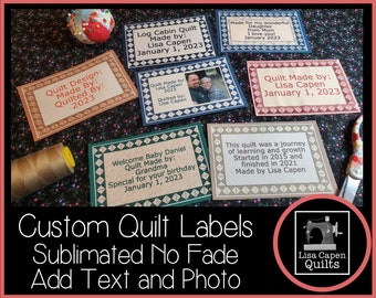Bordered Custom Quilt Label - Handmade Sublimated Label - 6" x 4" - Customize for a special quilt!  Add photos & text - No fade or fraying