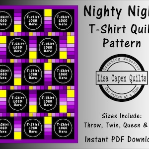 Nighty Night T-Shirt Quilt Pattern - T-Shirt Quilt Pattern with Patchwork Design Including 4 Quilt Sizes   Instant PDF Download by LCQ
