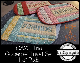 Quilt as you go - Topfuntersetzer/Hot Pad Trio mit SVG-Schnittdatei - Spaß, schnell & super süß! PDF Sofort Download Schnittmuster von LCQ