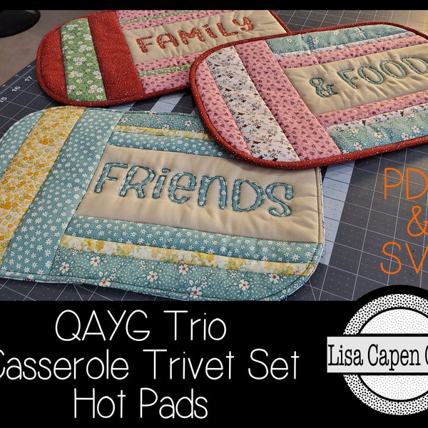 Quilt as you go - Casserole Trivet/Hot Pad Trio w/ SVG cutting file - Fun, Fast & Super Cute! PDF Instant Download Pattern by LCQ