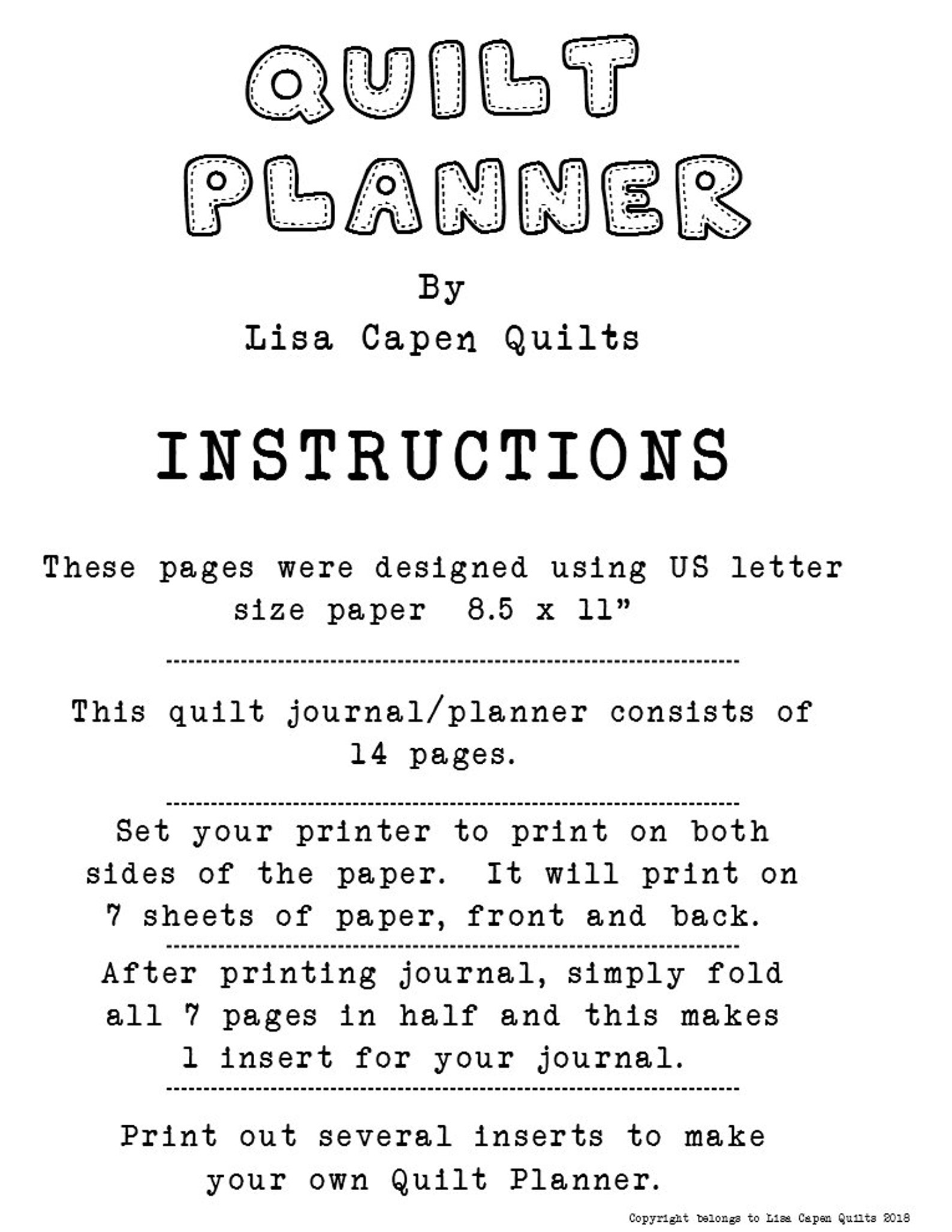 Quilt Planner Journal Page Kit Designed for Quilter's by Etsy