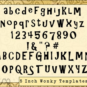 5 Zoll Wonky Vorlage Buchstaben und Zahlen - Groß- und Kleinschreibung PLUS Spiegelbilder - Quilten, Scrapbooking, Poster, Multi Media Art