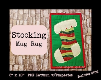 Stocking Applique Mug Rug Pattern – Christmas Quilted Project (PDF Pattern)