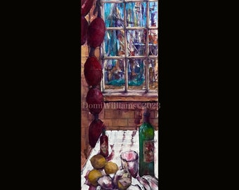 Oysters Shrimpboat Docks Tabasco Wine Lunch on the Docks 36”X12” Original Acrylic Painting