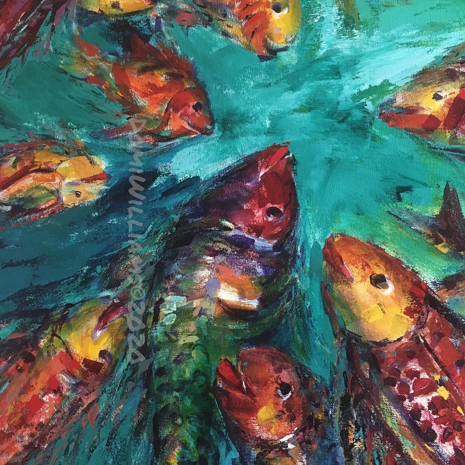 Tropical Fish Colorful Original Large acrylic painting Etsy