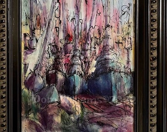 One of a kind Sailboat Painting on Canvas- Ink & Acrylic 16”x12” sold unframed