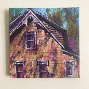 Architectural Painting West Virginia Farmhouse Acrylic on 12”X12” Gallery wrapped Canvas