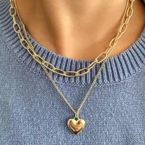 2-Layer Gold Heart Necklace -  Pendant Jewelry - Heart Pendant Necklace - Layered Necklace - Gold Plated Necklace for Layering