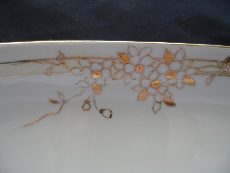Pale Yellow Vintage Hand Painted Porcelain Serving Piece White Gold Floral Motif Marked Nippon 1067
