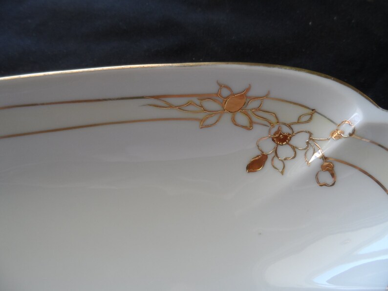 Pale Yellow Vintage Hand Painted Porcelain Serving Piece White Gold Floral Motif Marked Nippon 1067