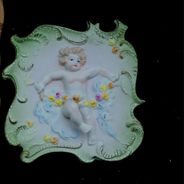 Cadeau voor liefhebber verzamelaar van engelen engeltjes Vintage Lefton China Cherub Angel Wall Plaque 779