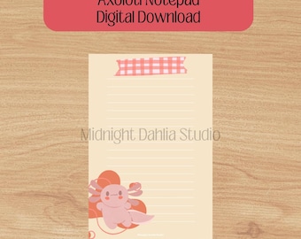 Blocco note stampabile Axolotl / Animale domestico carino e unico / Stampa / Download digitale