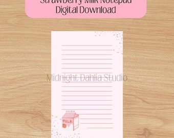 Blocco note stampabile al latte di fragola / Carino Cottagecore rosa / Stampa / Download digitale