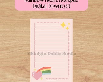 Blocco note stampabile con cuore arcobaleno / Carino orgoglio amore / Stampa / Download digitale