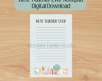 Blocco note stampabile Best Teacher Ever / Ritorno a scuola / Stampa / Download digitale