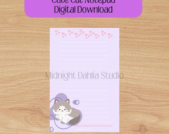 Blocco note stampabile con gatto carino / Gattino viola / Stampa / Download digitale
