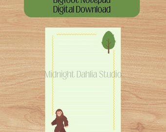 Blocco note stampabile Bigfoot / Divertimento Cryptid all'aperto / Stampa / Download digitale