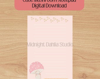 Blocco note stampabile con simpatici funghi / Mushie Cottagecore Pink / Stampa / Download digitale
