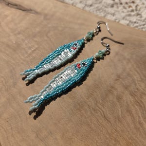 Teal Sardine Beaded Earrings