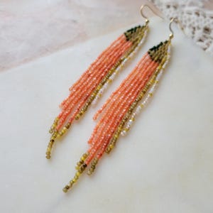 Sparkly Sockeye Salmon Beaded Earrings, Seed Bead Earrings