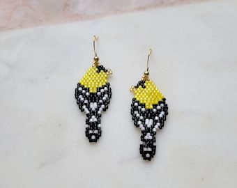 Pendientes de cuentas de pájaro jilguero, pendientes de cuentas de semillas, pendientes de pájaro