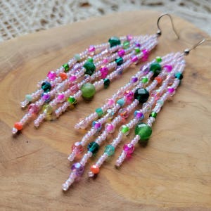 Rosa und Grün Crystal Party Fransen Perlen Ohrringe