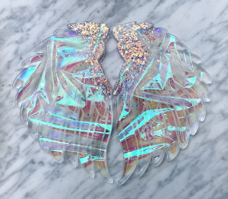 Set of Resin Iridescent Angel Wings Etsy