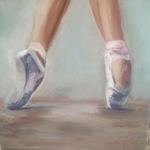 Original Painting &quot;WORK SHOES&quot; Original Art, Ballerina at work, Dance, Ballet Studio, Slippers, Pink, Blue, Stage, Theater, Easter