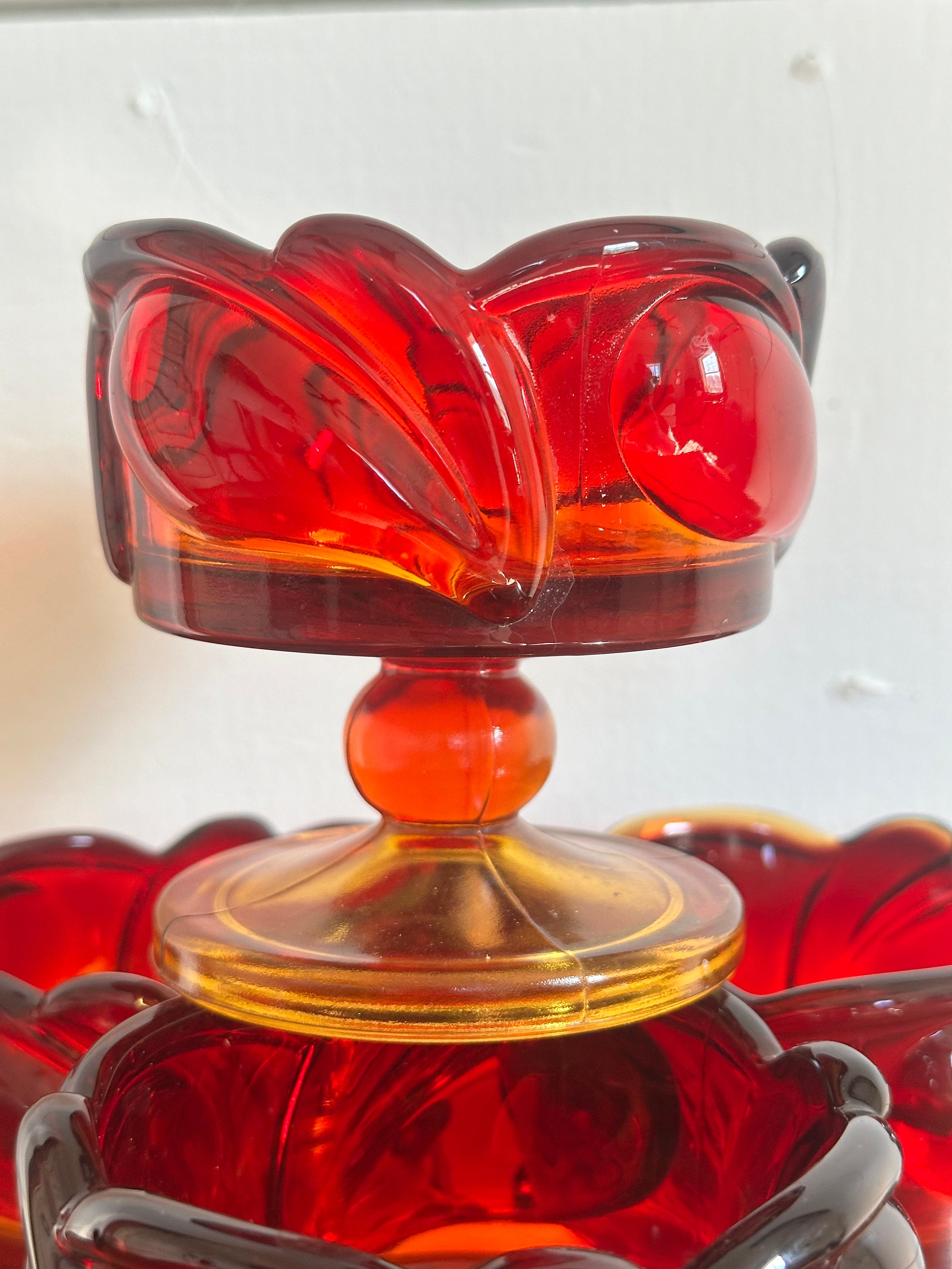 Tiara Indiana Glass Sunset Red Amberina Cadmium Glass Sherbet Cups
