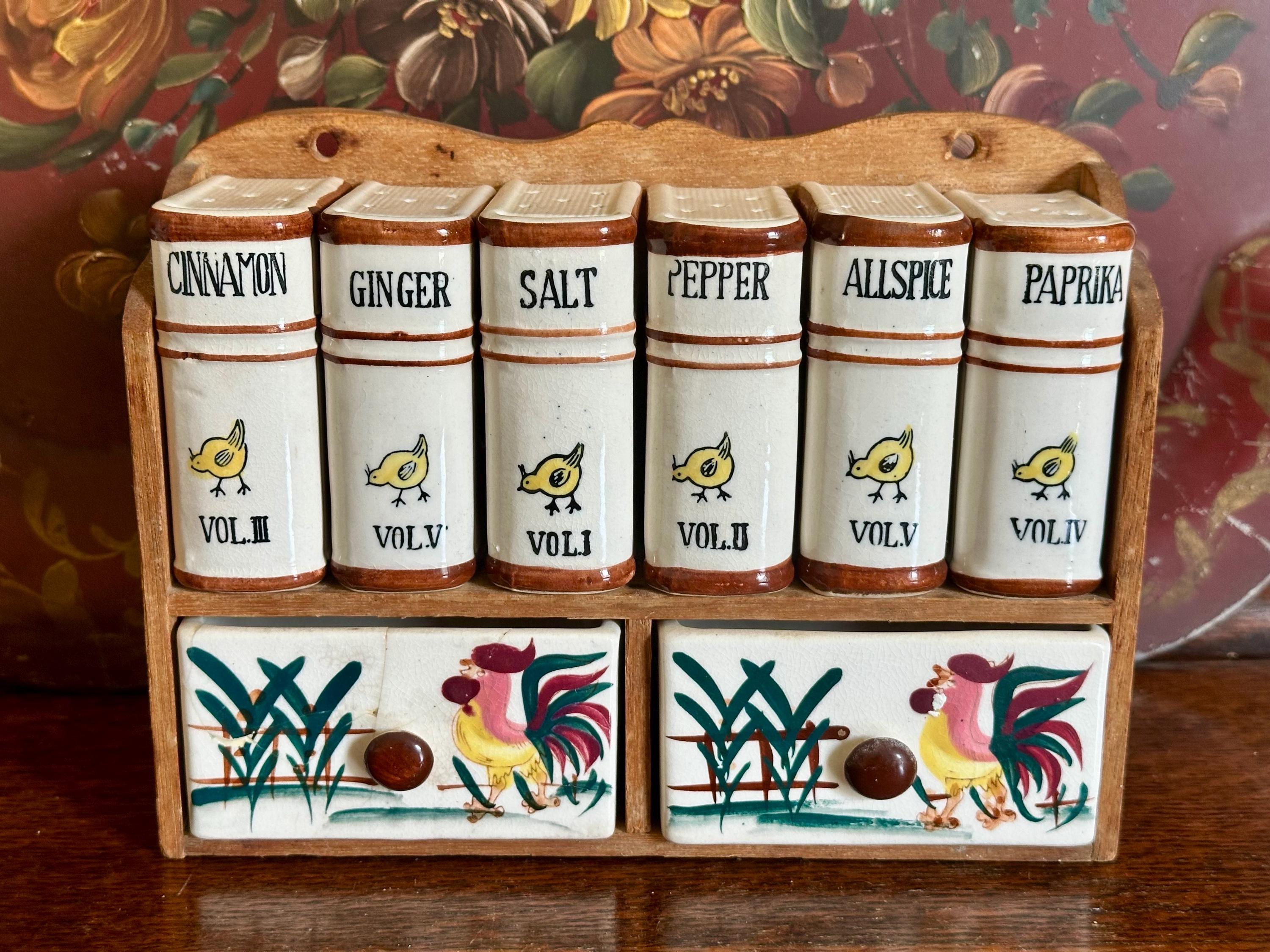 Vintage Fred Roberts JAPAN Ceramic Spice Jars Rooster & Chicks