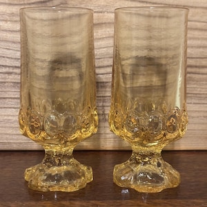Vintage Set of 2 Cornsilk Tiffin Franciscan Iced Tea Glasses | Tiffin Franciscan Madeira Iced Tea Glasses | Yellow Glassware Heavy Retro