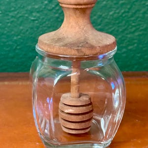 Vintage Honey Jar with Wooden Dipper Lid Pot Primitive Kitchen Decor