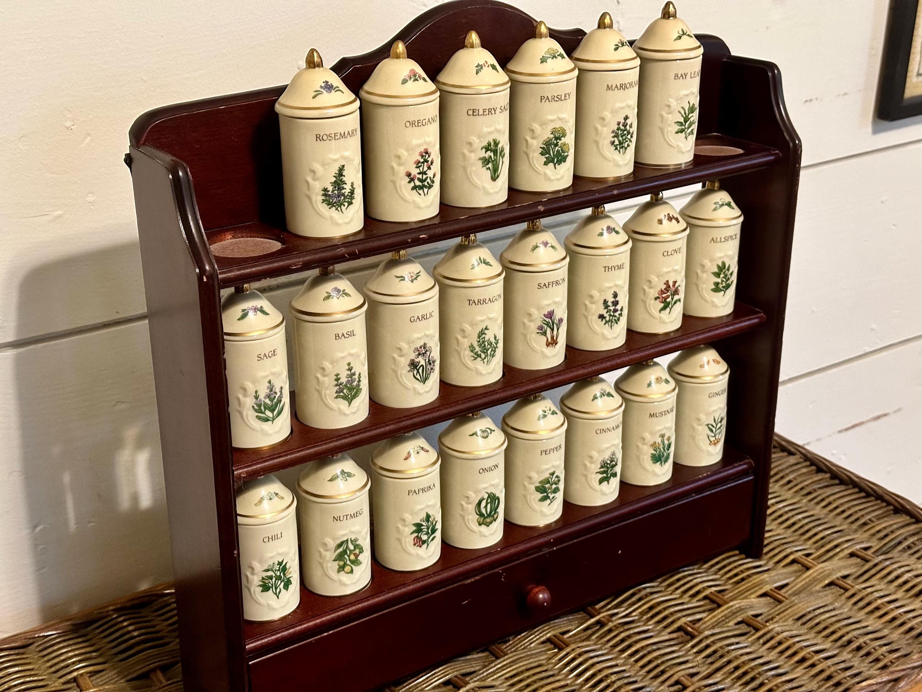 Vintage Lenox Spice Garden 1992 Spice Jars Set of 22 and Wooden Shelf Rack Kitchen Decor Containers Etsy