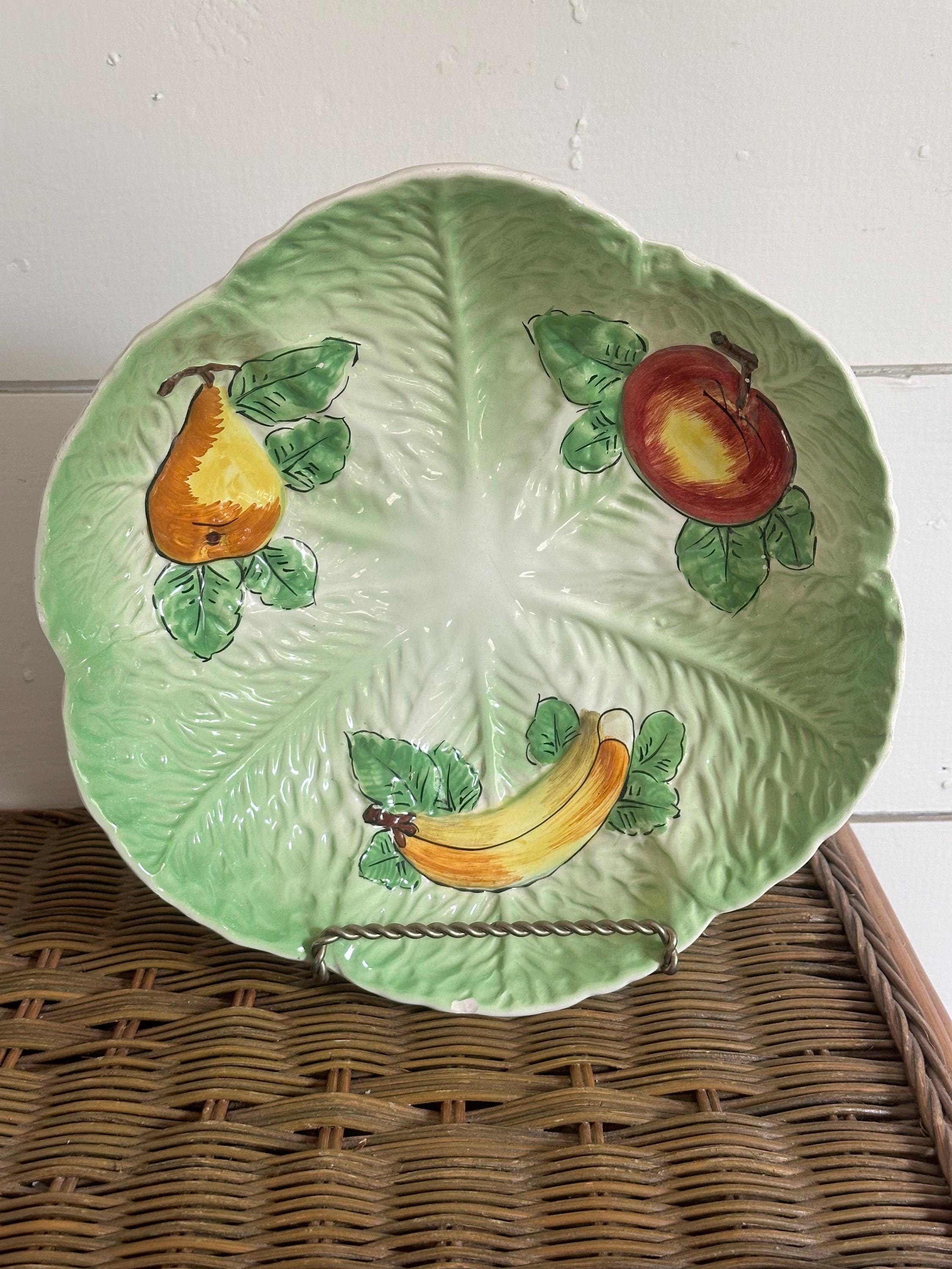 Bowl Centre De Table En Majolica Italien Vintage, Motifs Fruits, Fait Main Années 1960 - Pièce Décorative