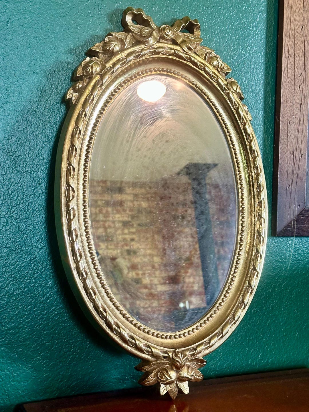 Vintage Gold Ornate Oval Bow Flowers Mirror Rococo Baroque Style Large ...