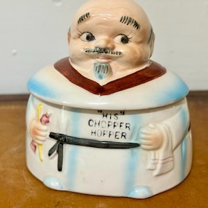 Vintage His Chopper Hopper Old Man False Teeth Denture Holder Trinket Jar Japan