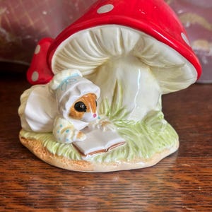 Vintage 1980s Priscilla Hillman Mushroom and Mouse Bank Gorham Merry Mouse Gift Ceramic