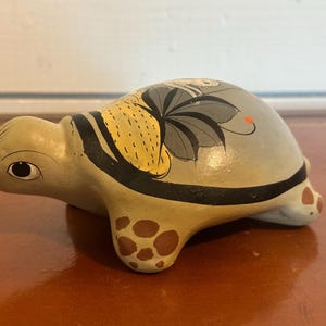 Hand-Painted Mexican Ceramic Turtle Figurine – Vintage Tonala Folk Art Rabbit