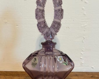 Vintage Fenton Amethyst Purple Glass Hand Painted Flowers Perfume Bottle Rare Retired Signed by Artist Art Glass