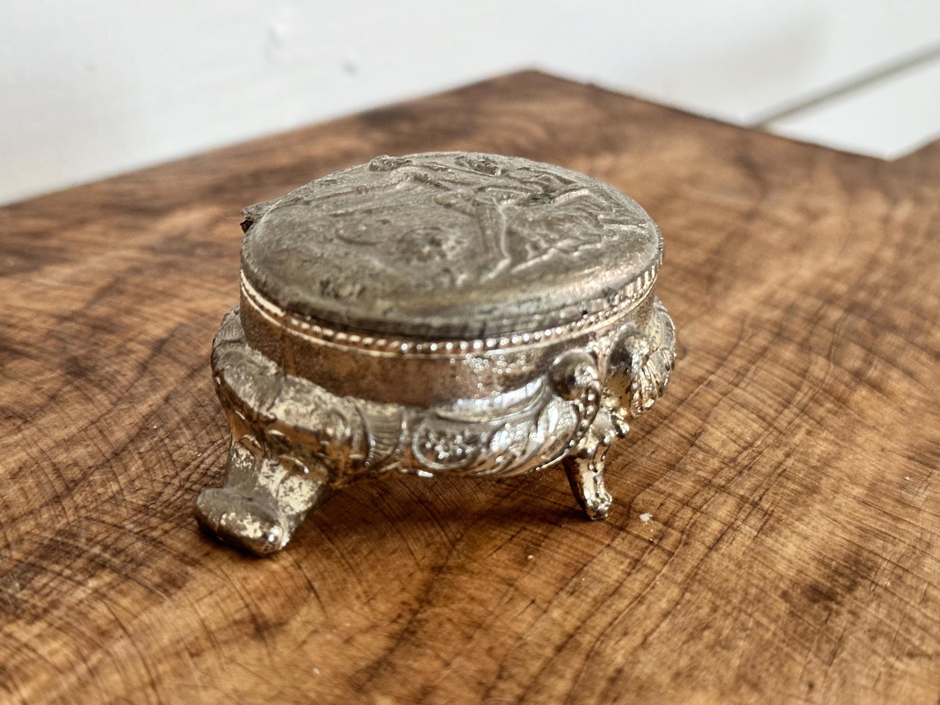 Vintage Silver Plated 1970's Japan Ornate Jewelry Casket, Footed