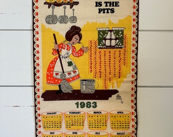 Vintage 1983 Felt & Sequins Handmade Wall Hanging Calendar