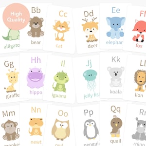 Schede didattiche con l'alfabeto degli animali per i più piccoli / Schede didattiche ABC con illustrazioni di animali / Strumento di apprendimento prescolare Montessori / Lettura precoce