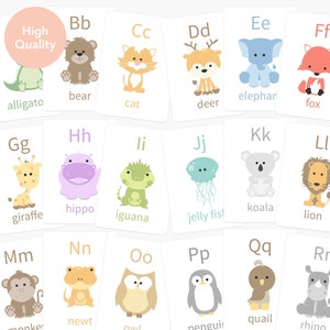Tarjetas didácticas del alfabeto de animales para niños pequeños / Tarjetas didácticas del abecedario con ilustraciones de animales / Herramienta de aprendizaje preescolar Montessori / Lectura temprana