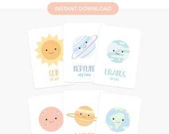 Tarjetas didácticas del sistema solar, juguete educativo Montessori (PDF)