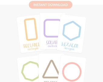 Tarjetas didácticas de formas en español, aprendizaje bilingüe para niños (descarga digital)