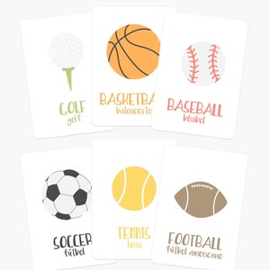 Tarjetas didácticas deportivas, Deportes de aprendizaje, Juguete de baloncesto, Regalo para amantes del béisbol, Regalo para niños pequeños de voleibol, Regalo para bebés de golf, Tarjetas de atletismo, Tarjeta de yoga