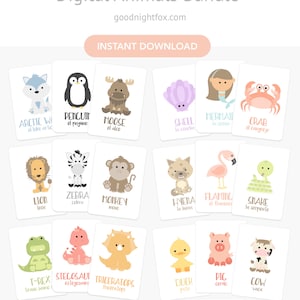 Digitale Lernkarte Tiere Bundle, ruhige Kleinkind Aktivität, Kleinkind Printables, Vorschullehrplan, Vorschulerziehung, Homeschool