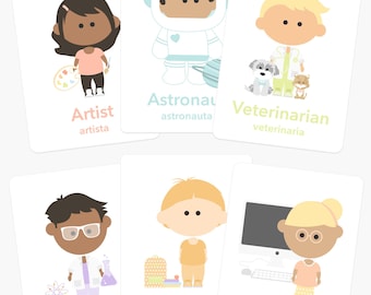 Occupations Flashcards, Firefighter, Ballerina, Scientist, Astronaut, Teacher, Engineer, Artist